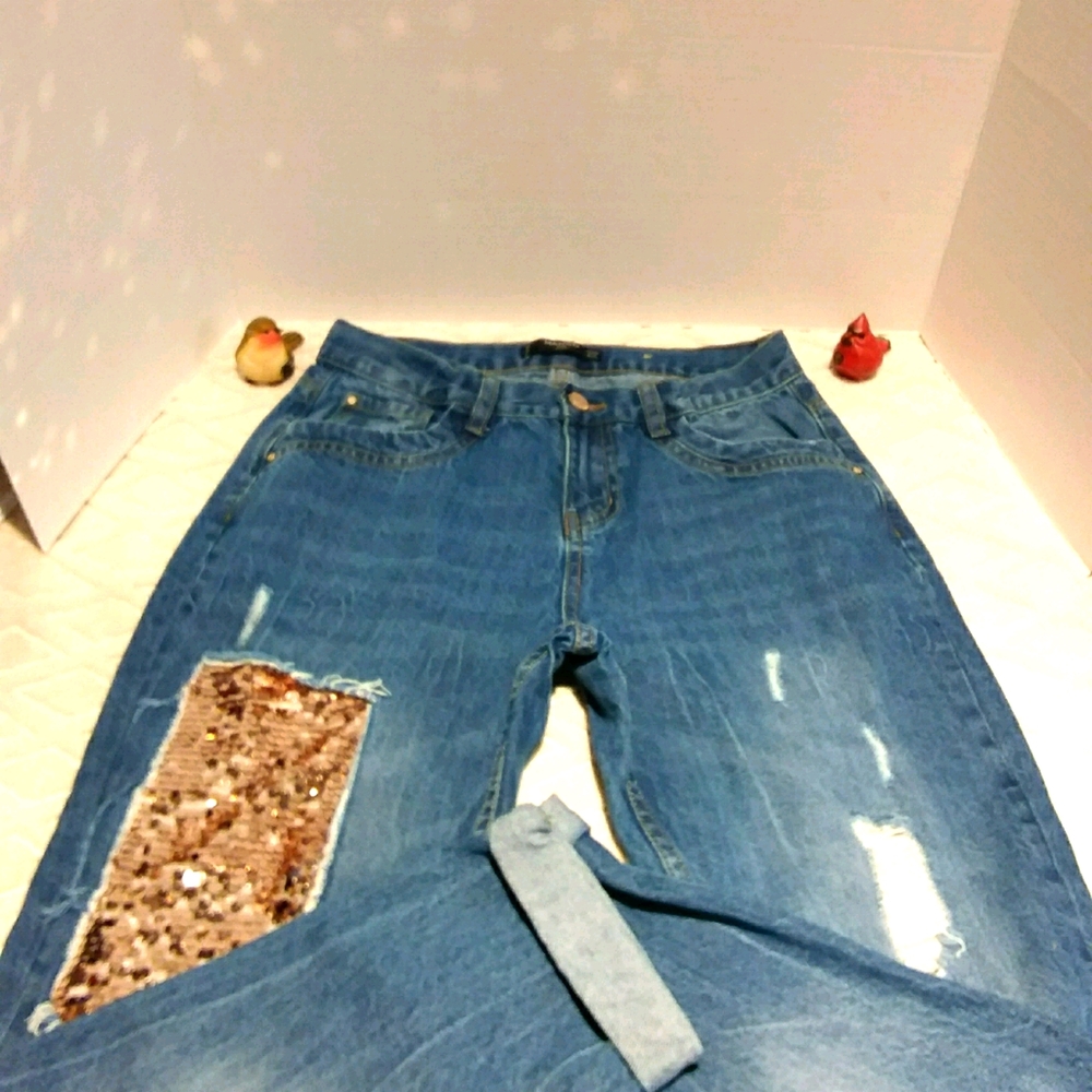 Mango sequinned distressed boyfriend jeans